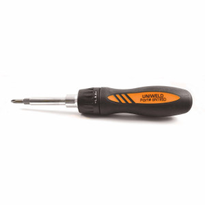 Screwdriver Multiple 6 In 1 With Ratchet Uniweld 6n1rsd 
1/4 - 5/16 drivers
1/4  Nr 1 Sloted Philips 
3/16 Nr 2 Sloted Philips