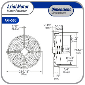 Appli Parts AXF-500-1 19-3/4 in Axial Fan Motor Guard Mounted Fan Blade 220V, 1 Ph, 50-60 Hz, 500W, 1450 rpm, Universal replacement for Cold Room Evaporators, Condensing Units, Work Temp -22F to 140F