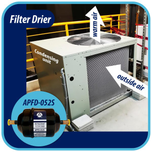 Appli Parts APFD-052S 1/4 in Liquid Line Refrigerant AC Filter Drier hvac Refrigeration 052S ODF Sweat Solder connection universal unidirectional 4-1/2 in long 2 in wide