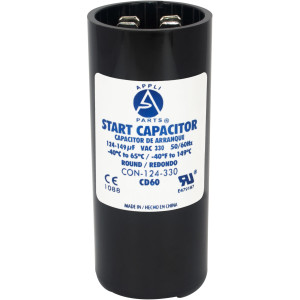 Appli Parts CON-124-330 Capacitor de Arranque 124-149 MFD (microfaradios) uF, 330 VAC. Universal para Motores Electricos, condensador de arranque de 3.7 cm de Diametro, 8.6 cm de Alto
