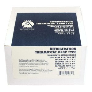 Appli Parts APRT-1126 Temperature Control Thermostat for Freezers, Refrigerators, Coolers Display, SPST, Cold Cut-In 0.4 F, Cold Cut-Out -11.2 F, Warm Cut-In 15.8 F, Capillary Tube 47 in Replaces K50P-1126