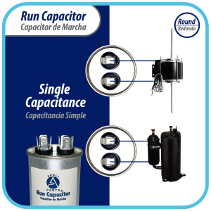 Appli Parts Run Capacitor for ac 25 Mfd uF (microfarads) 370 VAC or 450 VAC CBB65 Round Universal fit for hvac and other applications in High in Wide CON-25-450

