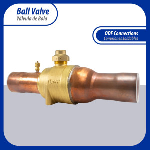 Appli Parts APBV-218 2-1/8 in Shut Off Ball Valve ODF Universal Replacement 610 psi (4.2 Mpa) max pressure -22 F to 248 F work temperature with 1/4 in SAE service port, with 12-2/3 in overall length