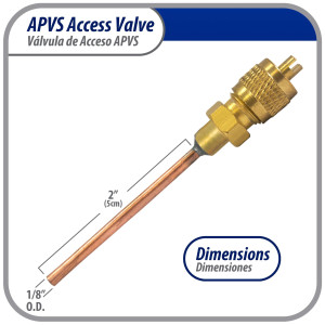Appli Parts APVS-14182K10 10 Pack 1/4 in SAE Access Schrader Valve x 1/8 ODF x 2 in Copper Stem with Valve Core and Cap with gasket and core remover for AC and refrigeration systems