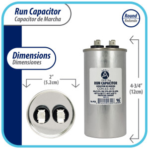 Appli Parts Condensador Capacitor de Marcha 65 Mfd uF (microfaradios) 370VAC o 450VAC CBB65 Universal Aire acondicionado y otras aplicaciones Redondo UL E476928 12cm Alto 5.2cm Ancho CON-65-450