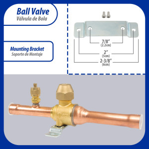 Appli Parts APBV-012 1/2 in Shut Off Ball Valve ODF Universal Replacement 610 psi (4.2 Mpa) max pressure -22 F to 248 F work temperature with 1/4 in SAE service port, with 6-1/2 in overall length