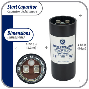 Appli Parts CON-145-250 Capacitor de Arranque 145-175 MFD (microfaradios) uF, 250 VAC. Universal para Motores Electricos, condensador de arranque de 3.7 cm de Diametro, 8.6 cm de Alto