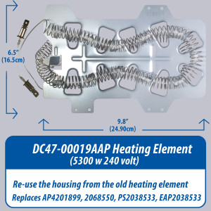 Appli Parts Heating Element Kit DC47-00019AKAP  Includes: DC47-00019A Heater, DC47-00018A Thermostat, DC96-00887A Fuse, DC47-00016A Fuse