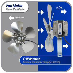 Appli Parts APFM-161E Motor Ventilador 16W Condensador y Evaporador 115V 60Hz 0.95A, Incluye Aspa de Aluminio de 25cm y Base de Montaje, Repuesto Universal para Equipos de Refrigeracion Comercial