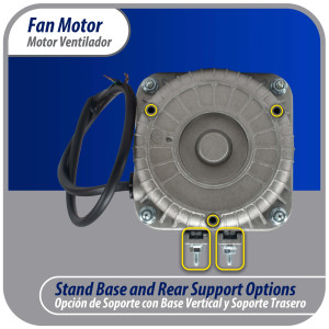 Appli Parts APFM-161E Motor Ventilador 16W Condensador y Evaporador 115V 60Hz 0.95A, Incluye Aspa de Aluminio de 25cm y Base de Montaje, Repuesto Universal para Equipos de Refrigeracion Comercial