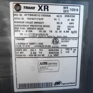 Vertical Cond. 60.000btu Xr16 Trane Seer17 R410 208-230v/60hz/1ph 4ttr6061c1