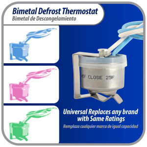 Appli Parts APBT-L45C Bimetal Thermostat 2 Wire, Open 45 F and Close 25 F, With Clip, black and black colored wires, Reference BIM-315 / Thermodisc