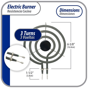 Appli Parts REC-136 Range Heater Element 3 Turns, 6 in, 110 V, Universal Replacement SP111YA, TS3W6111, SU207, S36Y11-120V and others