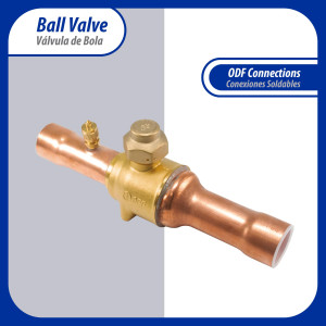 Appli Parts APBV-118 1-1/8 in Shut Off Ball Valve ODF Universal Replacement 610 psi (4.2 Mpa) max pressure -22 F to 248 F work temperature with 1/4 in SAE service port, with 8-1/2 in overall length