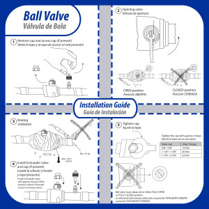 Appli Parts APBV-118 1-1/8 in Shut Off Ball Valve ODF Universal Replacement 610 psi (4.2 Mpa) max pressure -22 F to 248 F work temperature with 1/4 in SAE service port, with 8-1/2 in overall length