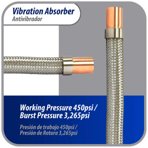 Appli Parts APVE-118 1-1/8 in Vibration Absorber Eliminator Sweat Connections 13 in Long 450 psi Max working and 3,265 psi Burst pressure