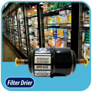 Appli Parts APFD-032S 1/4 in Liquid Line Refrigerant AC Filter Drier hvac Refrigeration 032S ODF Sweat Solder connection universal unidirectional 4-1/2 in long 1-3/4 in wide