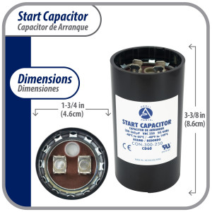 Appli Parts motor start capacitor 300-360 Mfd (microfarads) uF 250 VAC universal fit for electric motor applications 1-3/4 in Diameter 4-3/8 in Height CON-300-250
