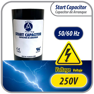 Appli Parts CON-300-250 Capacitor de Arranque 300-360 MFD (microfaradios) uF, 250 VAC. Universal para Motores Electricos, condensador de arranque de 4.6 cm de Diametro, 8.6 cm de Alto