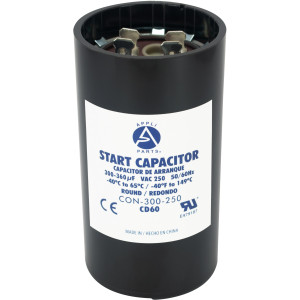Appli Parts motor start capacitor 300-360 Mfd (microfarads) uF 250 VAC universal fit for electric motor applications 1-3/4 in Diameter 4-3/8 in Height CON-300-250
