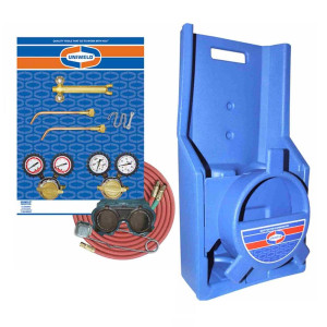 Uniweld Juego Soldadura Profesional K23P Incluye Manilla Soldar / Puntas Soldar / Regulador Oxigeno y Acetileno / Mangueras / Gafas / Encendedor / Llave Tanque / Base / No Incluye Tanques