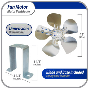 Appli Parts APFM-341E Motor Ventilador 34W Condensador y Evaporador 115V 60Hz 1.5A, Incluye Aspa de Aluminio de 30cm y Base de Montaje, Repuesto Universal para Equipos de Refrigeracion Comercial