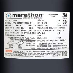 Marathon Motor 1 1/2hp 1140rpm 230v/460v 3ph (1 Shaft), 50/60hz X503