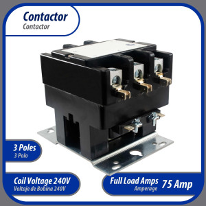 Appli Parts APAC-375240 Heavy Duty Contactor 3 Poles 75A 240V Coil Replacement for AC Compressors and Electrical Applications UL Certified E476929