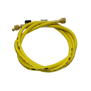Uniweld H6BVY Manguera Manometro 72 pulg, Amarilla, Conector Curvo 45, con Llave de Paso, conector 1/4 pulg