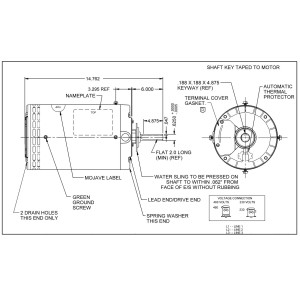 US Motors Mojave 1 hp 1140 rpm, 6 poles, 1 shaft, OAO Enclosure, 1 speed, 6.3 diameter, Reversible, 208-230 V/460 V, 60 hz, 3 ph, 1818H P063ELS5030015B, 
Fit: FC3106F H667 X502 CFM3156A 10502