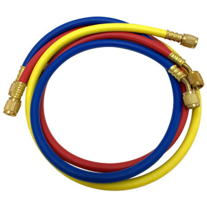 Appli Parts APMG-H36840 90 cm Largo 1/4 in SAE x 5/16 in SAE Mangueras Roja/Azul, 1/4 x 1/4 in SAE Amarilla, Rango de presion 800-4000 psi, para Sistemas con Refrigerante R410