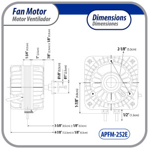 Appli Parts APFM-252E Motor Ventilador 25W Condensador y Evaporador 220V 60Hz 1.0A, Incluye Aspa de Aluminio de 30cm y Base de Montaje, Repuesto Universal para Equipos de Refrigeracion Comercial