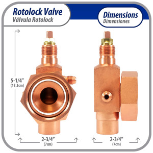 Appli Parts APRV-VA07 Rotolock Valve V07 1-3/4 in x 7/8 in ODF solder connection Universal replacement valve will work for refrigeration and air conditioning systems