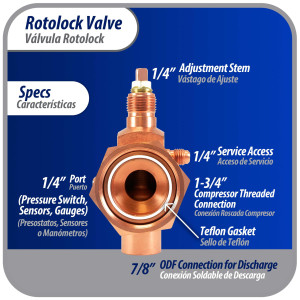 Appli Parts APRV-VA07 Rotolock Valve V07 1-3/4 in x 7/8 in ODF solder connection Universal replacement valve will work for refrigeration and air conditioning systems