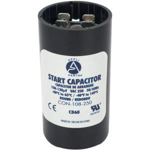 Appli Parts CON-108-250 Motor Start Capacitor 108-130 MFD uF, 250 VAC. Universal for Electric Motor Applications, 1.44 in Wide, 2.75 in Height