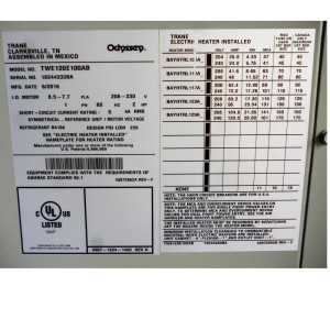 Evaporadora Tipo Gabinete 120.000btu R410 208-230v/60hz/3ph Trane Alta Eficiencia (Doble Circuito)