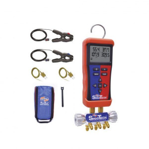 Smartech Digital Bluetooth Manifold, 1/4 in Center Port,  Read and Blue K-Type Temp Clamps, 2m K-Type Thermocouple Bead Probes, Velcro Strap, No Hoses, Usman14
