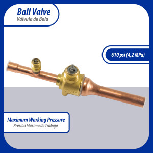 Appli Parts APBV-038 3/8 in Shut Off Ball Valve ODF Universal Replacement 610 psi (4.2 Mpa) max pressure -22 F to 248 F work temperature with 1/4 in SAE service port, with 6-1/2 in overall length