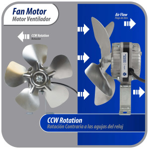Appli Parts APFM-52E Motor Ventilador 5W para condensador de refrigeracion 220V 60Hz 0.2A 1300rpm Incluye base y Aspa de aluminio de 200mm CCWSE Universal