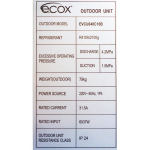 Vertical Condenser 48.000btu R410 230v/60hz 1ph Ecox