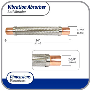 Appli Parts APVE-258 Antivibrador 2-5/8 pulg Soldable Eliminador de Vibracion 61cm Largo 300psi presion maxima de trabajo y 3.265psi presion de rotura