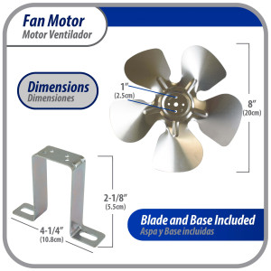Appli Parts APFM-51E 5W Condenser and Evaporator Fan Motor 115V 60Hz 0.4A, Includes 8in Aluminum Fan Blade and Mounting Base, Universal Replacement for Commercial Refrigeration Units