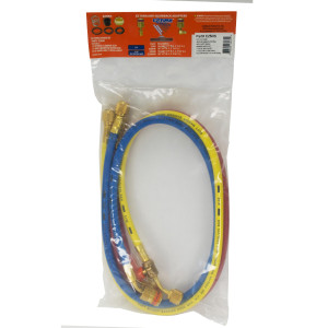 Uniweld EZ5HS Manifold Hoses 60 in Red and Blue with EZ Turn, Yellow with Ball Valve, CFC/HCFC/HFC R410 Anti-Blowback fitting with Soft Magic Barrier hose set