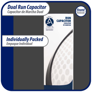 Appli Parts Dual Run Capacitor for ac 45+10 Mfd uF (microfarads) 370VAC CBB65 Round Universal fit for hvac and other applications 2-1/8 in Wide 5-3/8 in Height CON-45/10-370-R 