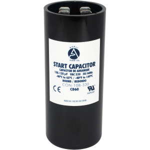Appli Parts CON-108-330 Capacitor de Arranque 108-130 MFD (microfaradios) uF, 330 VAC. Universal para Motores Electricos, condensador de arranque de 3.7 cm de Diametro, 8.6 cm de Alto