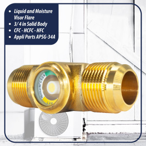 Appli Parts APSG-34A Visor de Liquido 3/4 pulg Flare e Indicador de Humedad con conexiones Rosca con cuerpo solido para Sistemas de Refrigeracion y Aire Acondicionado