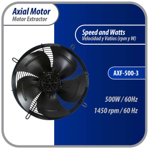 Appli Parts AXF-500-3 Extractor Axial 500 mm (19-3/4 pulg) 220 V, 3 ph, 60 Hz, 500 W, 1550 rpm, Rango Temperatura -30 C a 60 C, incluye aspa y base tipo jaula