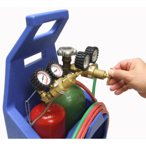 Uniweld KC100P Welding Outfit Includes: Weld Handle and Tip / Oxygen and Acetylene Regulator / Hoses / Goggles / Lighter / Stand / Tank Key 
