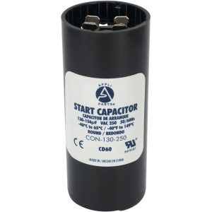 Appli Parts motor start capacitor 130-156 Mfd (microfarads) uF 250 VAC universal fit for electric motor applications 1-7/16 in Wide 3-3/8 in Height CON-130-250
