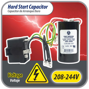 Appli Parts APHS-1 Start kit para aire acondicionado incluye Capacitor de arranque 88-108mfd 330V y relay potencial para equipos 1-3 T compresores scroll y reciprocantes 208-244V, 1Ph